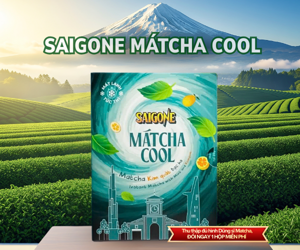 Trà Hòa Tan Matcha Kim Quất Bạc Hà Saigone Matcha Cool | Mát Lạnh, Tỉnh Táo, Tện Lợi, Giải Nhiệt, SX Từ Matcha Haru (Hộp 10 gói x 17g)